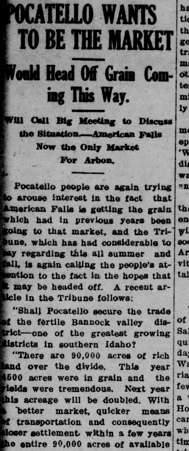 The opening of the article as printed in the American Falls Press, December 26, 1912, page 1. Library of Congress, Chronicling America.