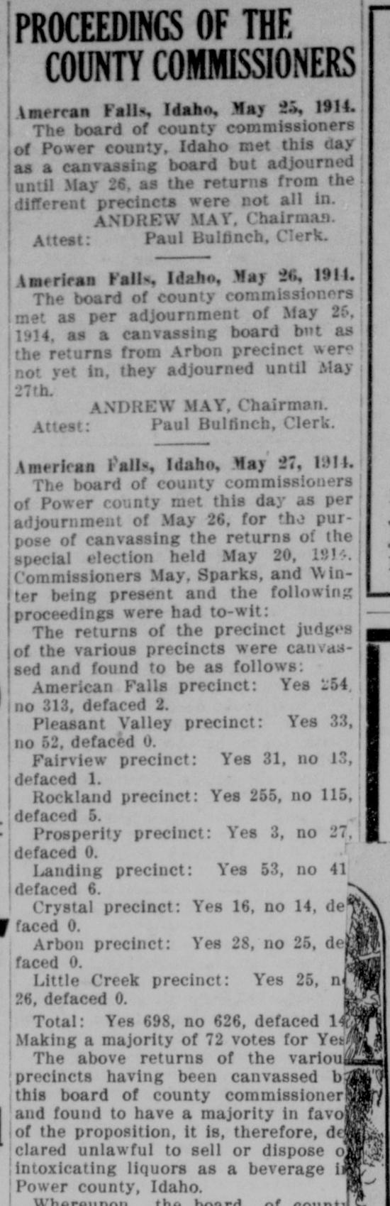 The article as printed in the American Falls Press, May 28, 1914, page 12. Library of Congress, Chronicling America.