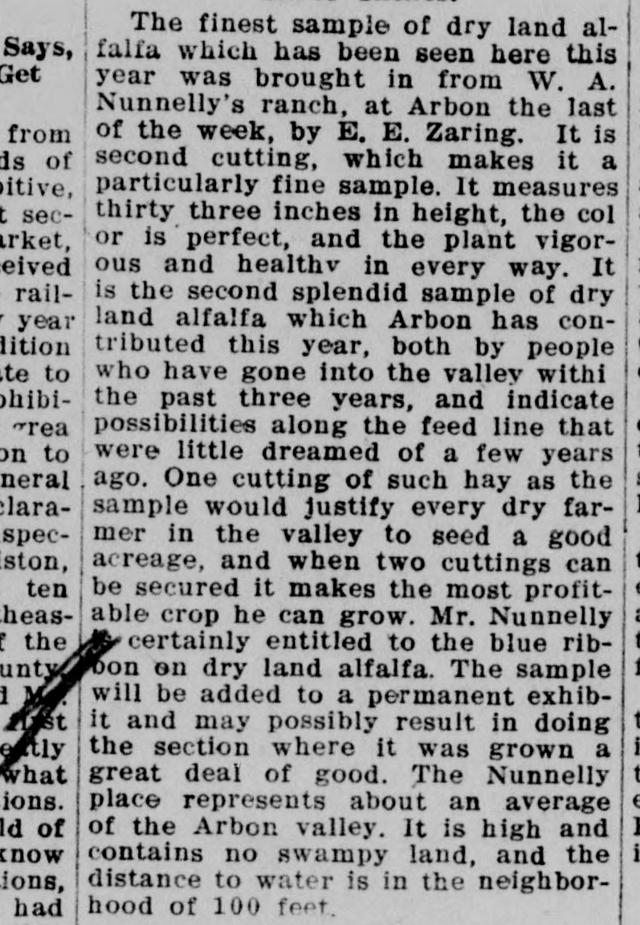 The article as printed in the American Falls Press, September 7, 1911, page 1. Library of Congress, Chronicling America.