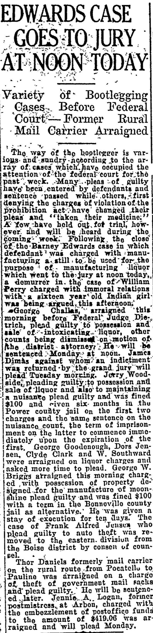The article as printed in the Pocatello Tribune, October 17, 1925, page 5. Marshall Public Library, Pocatello.
