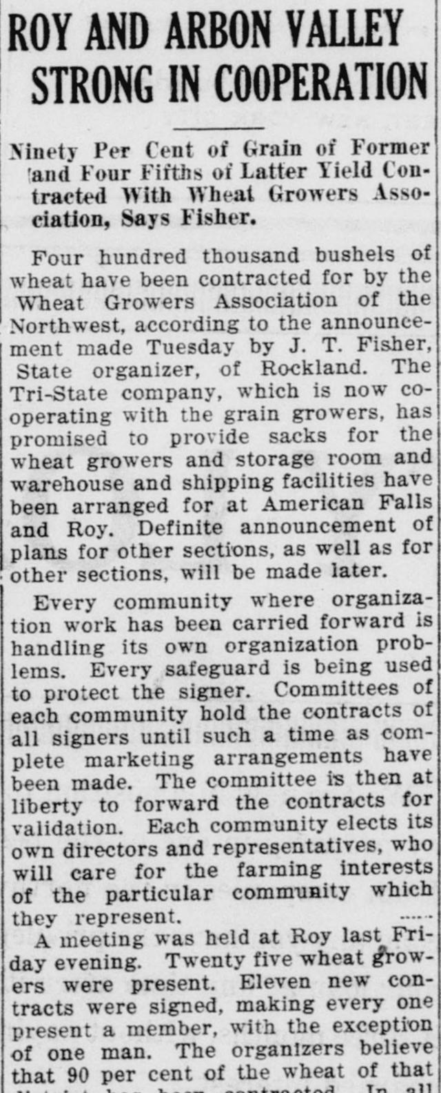 The opening of the article as printed in the American Falls Press, June 18, 1920, page 1. Library of Congress, Chronicling America.