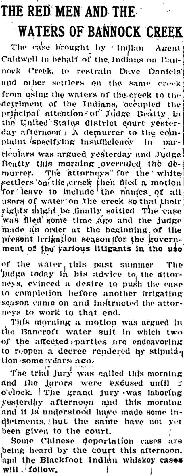The article as printed in the Pocatello Tribune, October 4, 1904, page 1. Marshall Public Library, Pocatello.