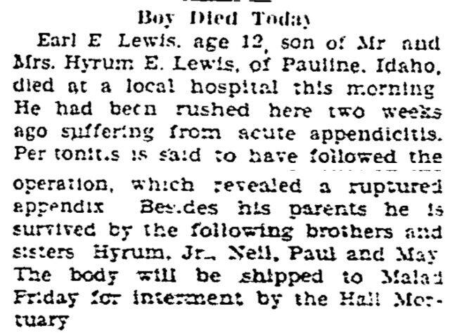 The article as printed in the Pocatello Tribune, January 19, 1928, page 10. Marshall Public Library, Pocatello.