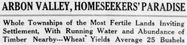 The opening of the article as printed in the American Falls Press, November 14, 1908, page 1. Library of Congress, Chronicling America.