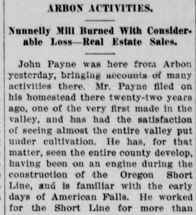 The opening of the article as printed in the American Falls Press, June 1, 1916, page 1. Library of Congress, Chronicling America.