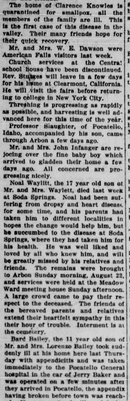 The opening of the article as printed in the American Falls Press, September 2, 1915, page 8. Library of Congress, Chronicling America.