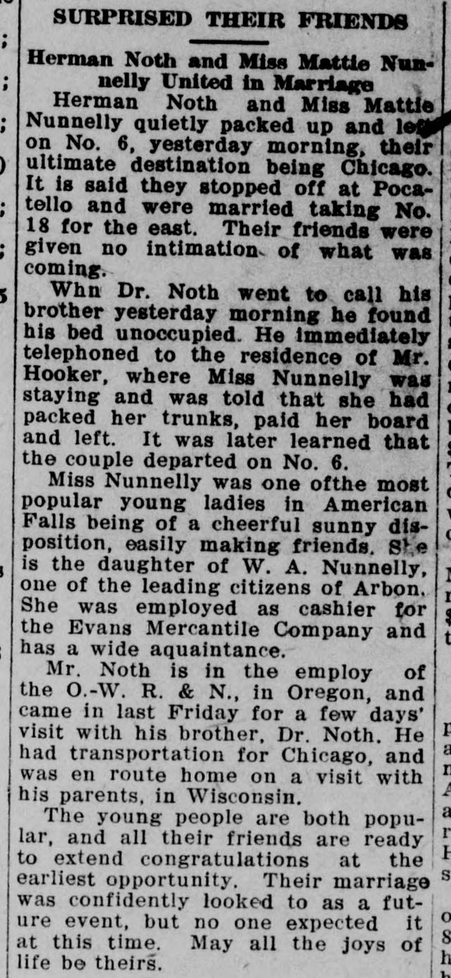 The article as printed in the American Falls Press, September 28, 1911, page 1. Library of Congress, Chronicling America.