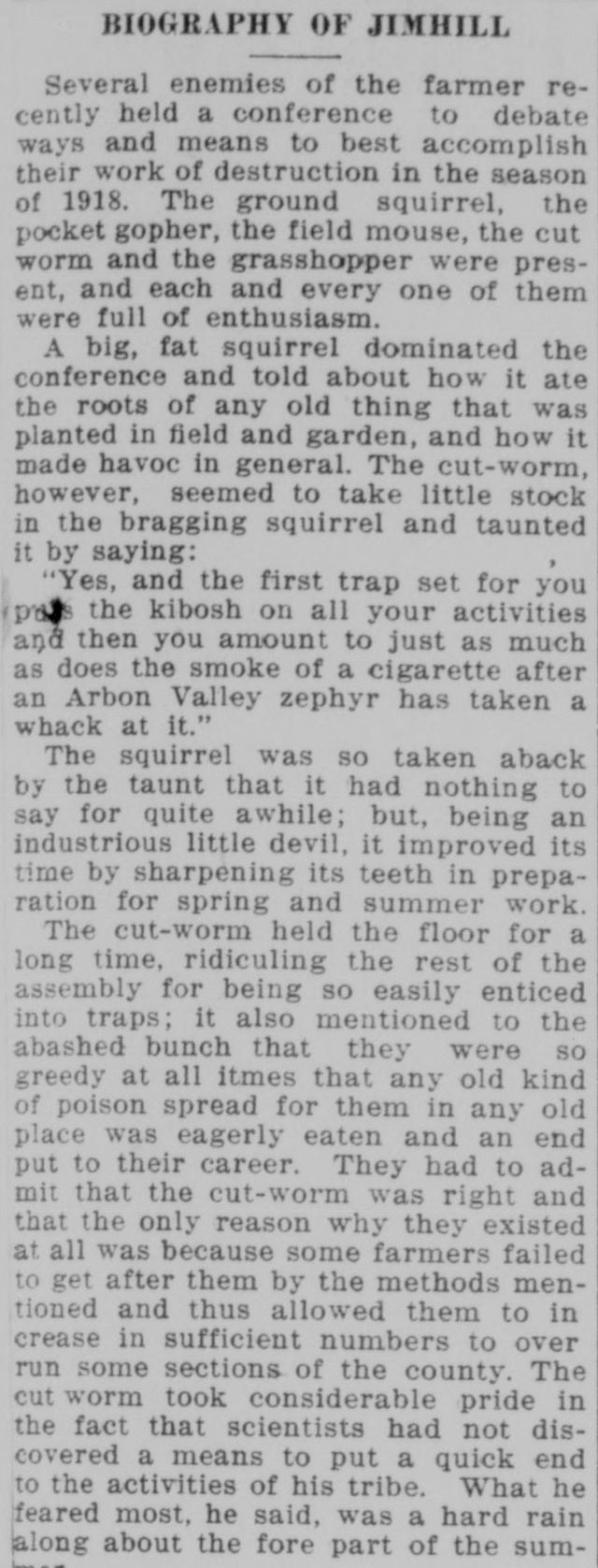 The opening of the article as printed in the American Falls Press, January 22, 1918, page 3. Library of Congress, Chronicling America.