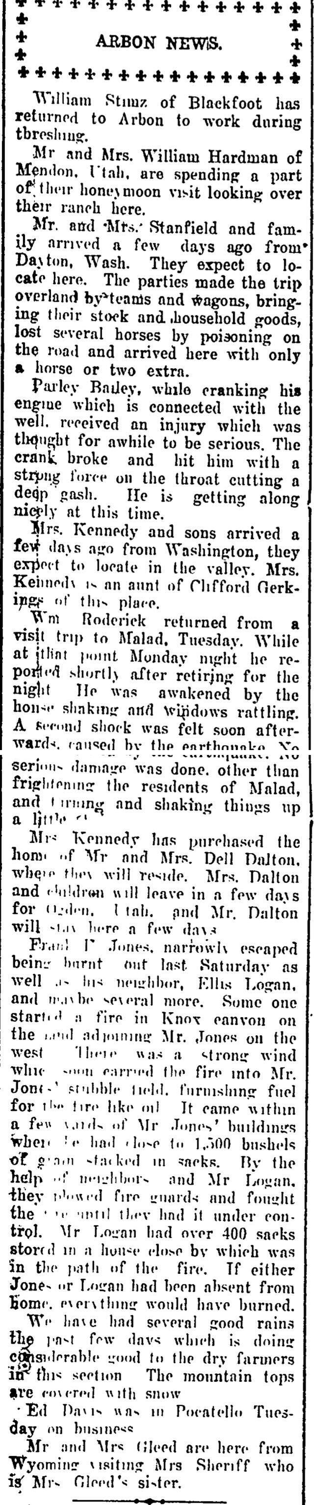 The article as printed in the Pocatello Tribune, October 8, 1915, page 5. Marshall Public Library, Pocatello.