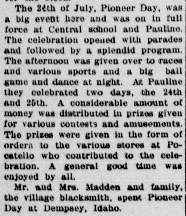 The opening of the article as printed in the American Falls Press, August 3, 1916, page 4. Library of Congress, Chronicling America.