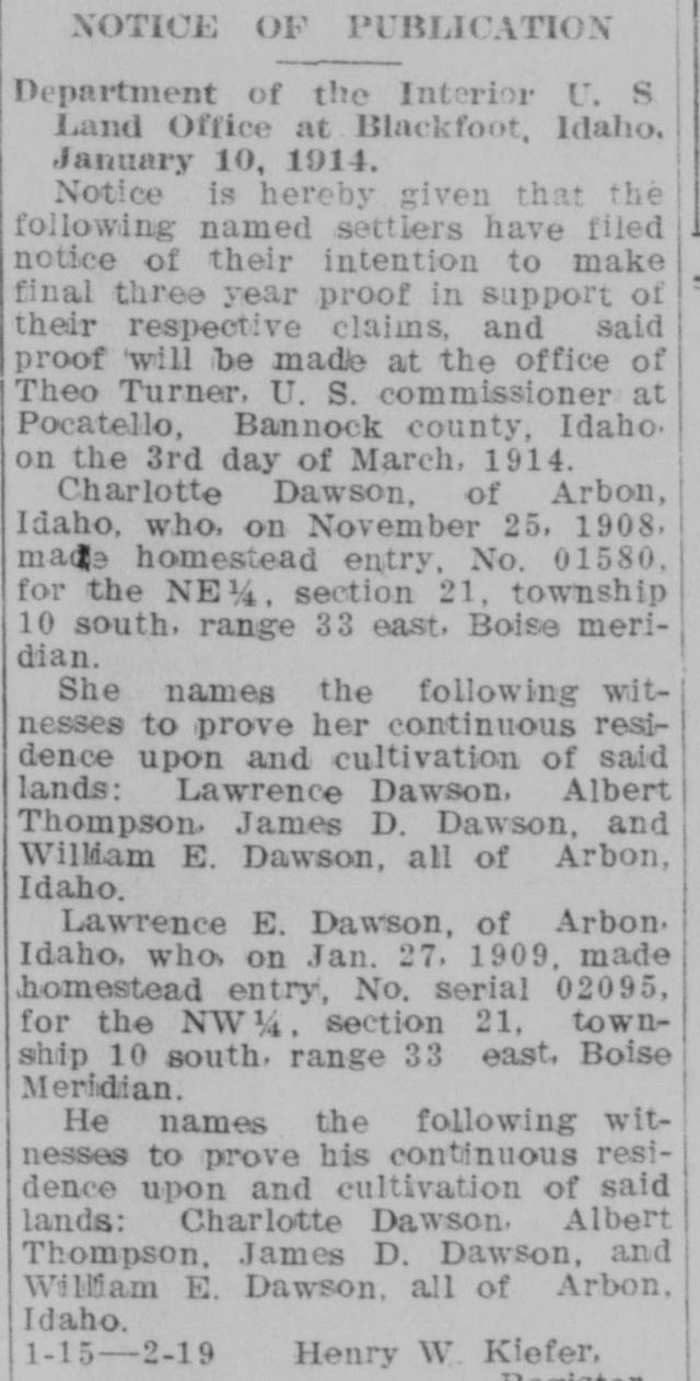 The opening of the article as printed in the American Falls Press, January 22, 1914, page 5. Library of Congress, Chronicling America.