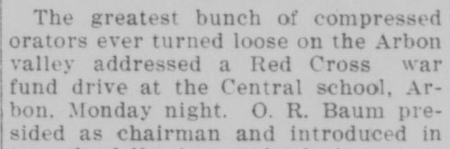 The opening of the article as printed in the American Falls Press, May 21, 1918, page 1. Library of Congress, Chronicling America.