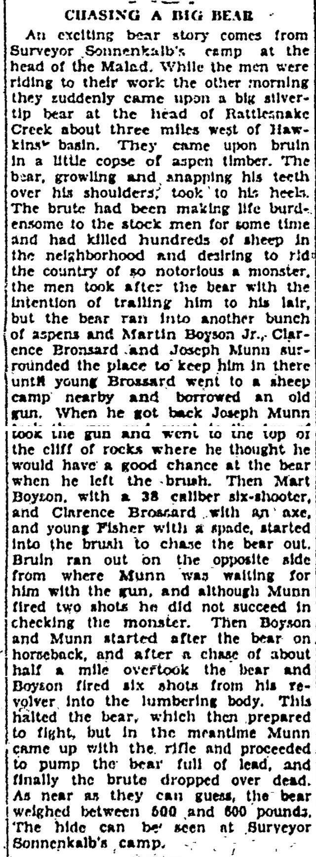 The article as printed in the Pocatello Tribune, June 23, 1929, page 10. Marshall Public Library, Pocatello.