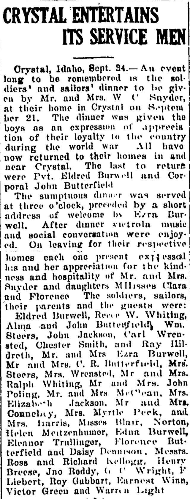 The article as printed in the Pocatello Tribune, September 24, 1919, page 9. Marshall Public Library, Pocatello.