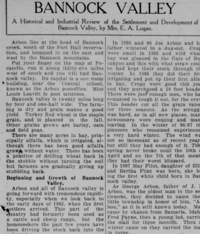 The opening of the article as printed in the American Falls Press, March 29, 1917, page 7. Library of Congress, Chronicling America.