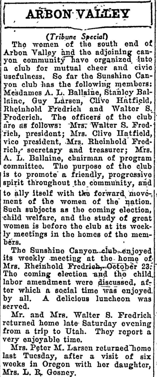 The article as printed in the Pocatello Tribune, October 30, 1924, page 3. Marshall Public Library, Pocatello.