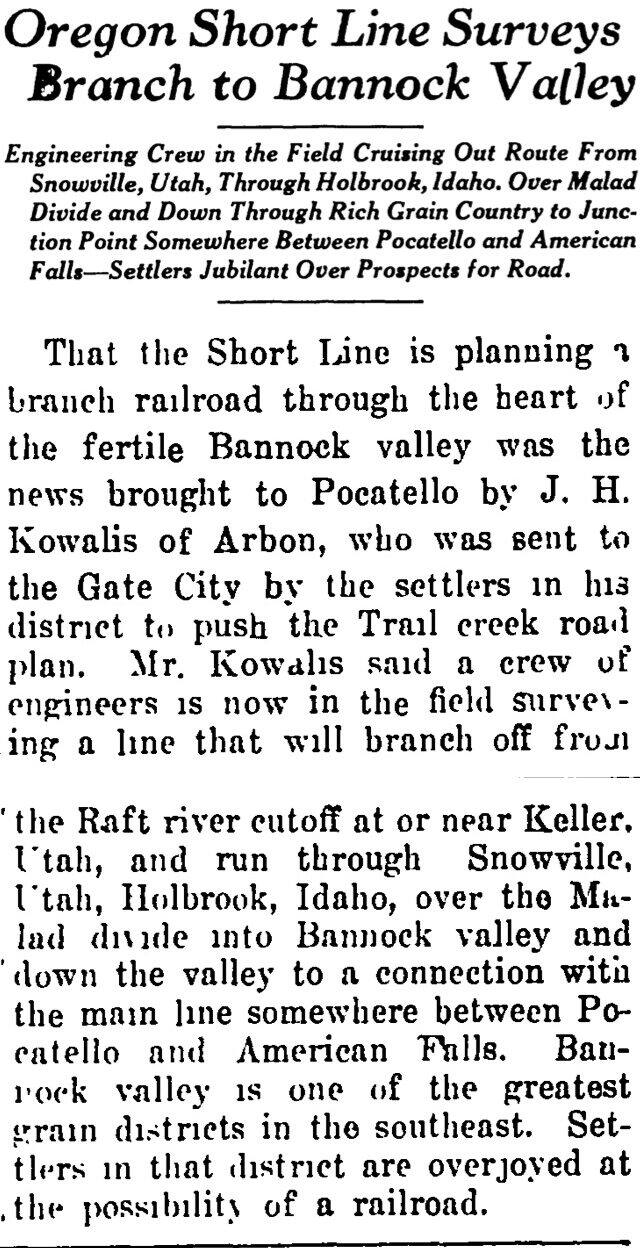 The article as printed in the Pocatello Tribune, June 26, 1913, page 1. Marshall Public Library, Pocatello.