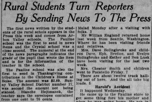 The article as printed in the American Falls Press, November 15, 1923, page 8. Library of Congress, Chronicling America.