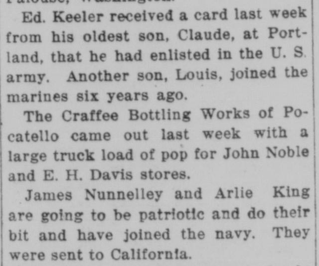 The article as printed in the American Falls Press, July 27, 1917, page 5. Library of Congress, Chronicling America.