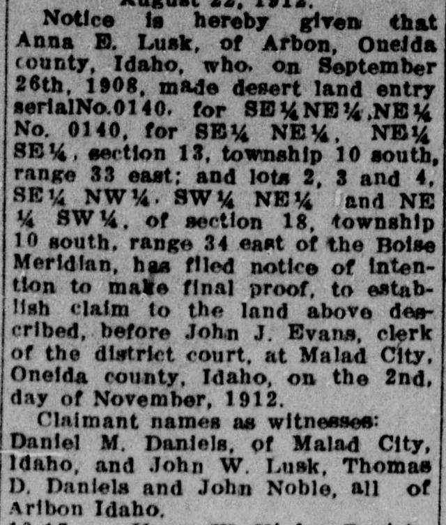 The article as printed in the American Falls Press, September 19, 1912, page 2. Library of Congress, Chronicling America.