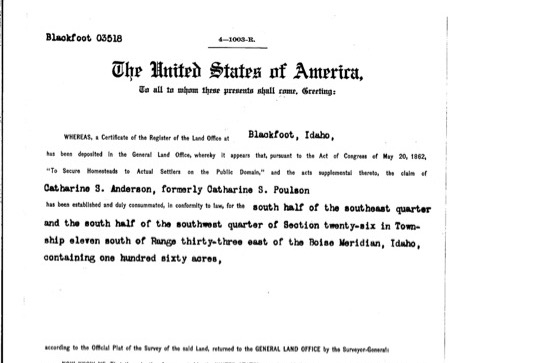 Homestead patent to Catharine S. Anderson, 1915