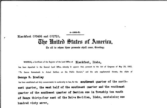 Homestead patent to George W. Bradley, 1924